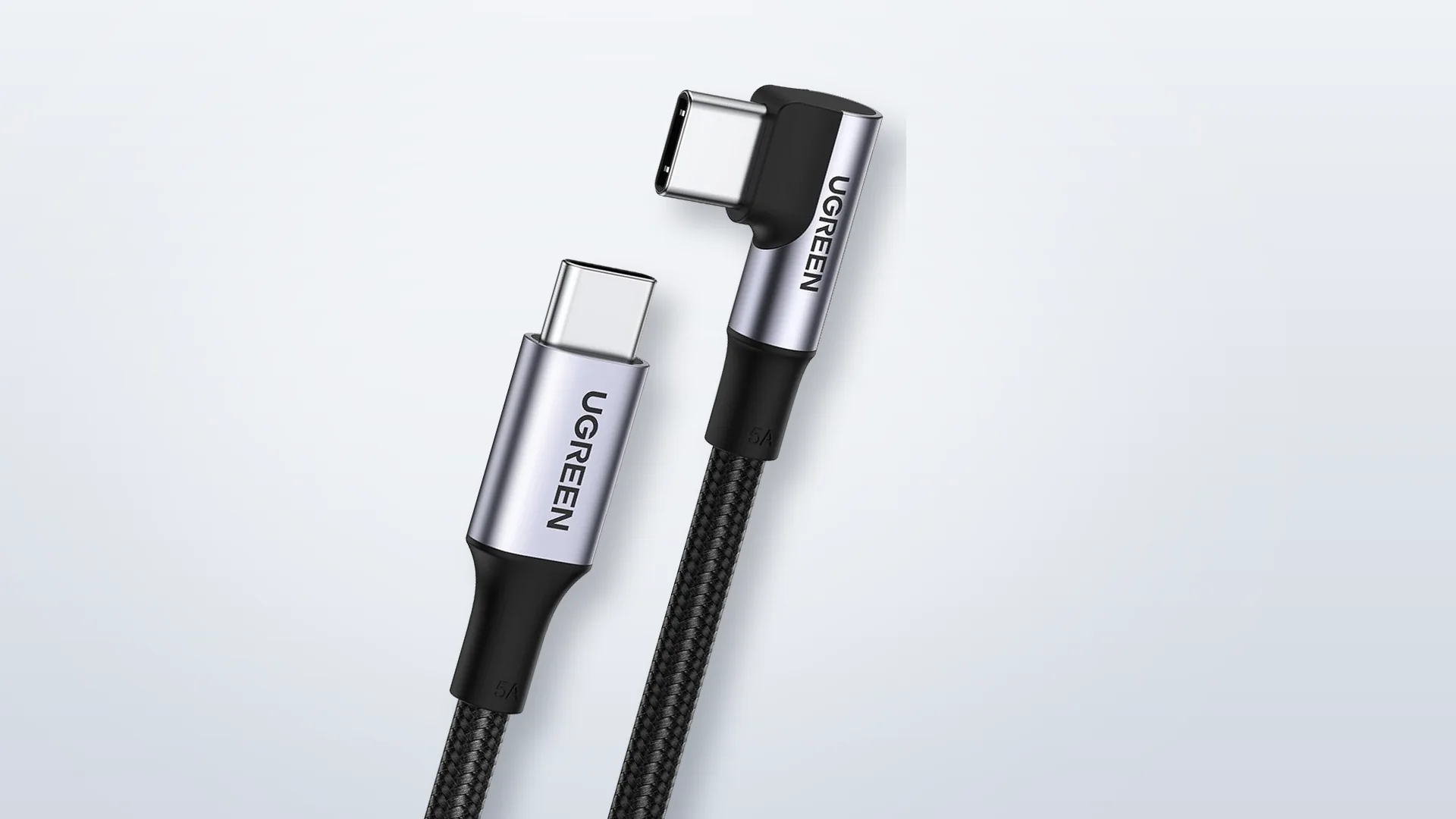 کابل USB-C بافته‌شدهٔ UGREEN با سر نود درجه